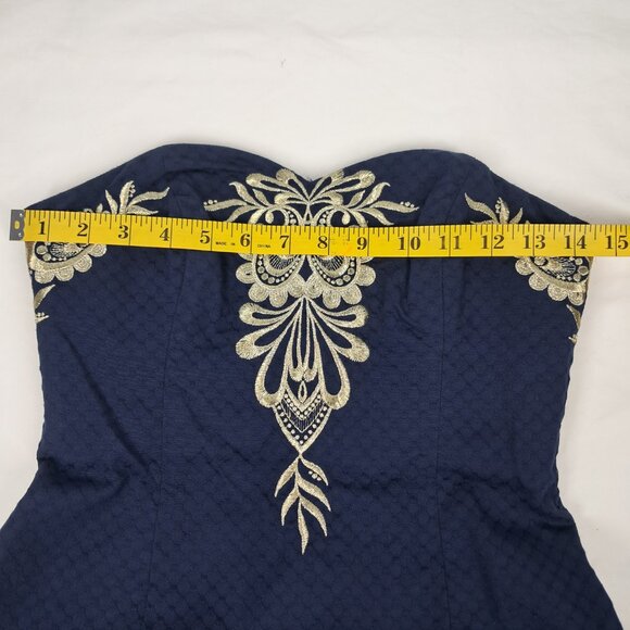 Lilly Pulitzer True Navy Blue/Gold Embroidered Demi Strapless Mini EveningDress - Picture 7 of 14
